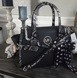 Michael Kors Black and White Snake Print Satchel/crossbody Bag
